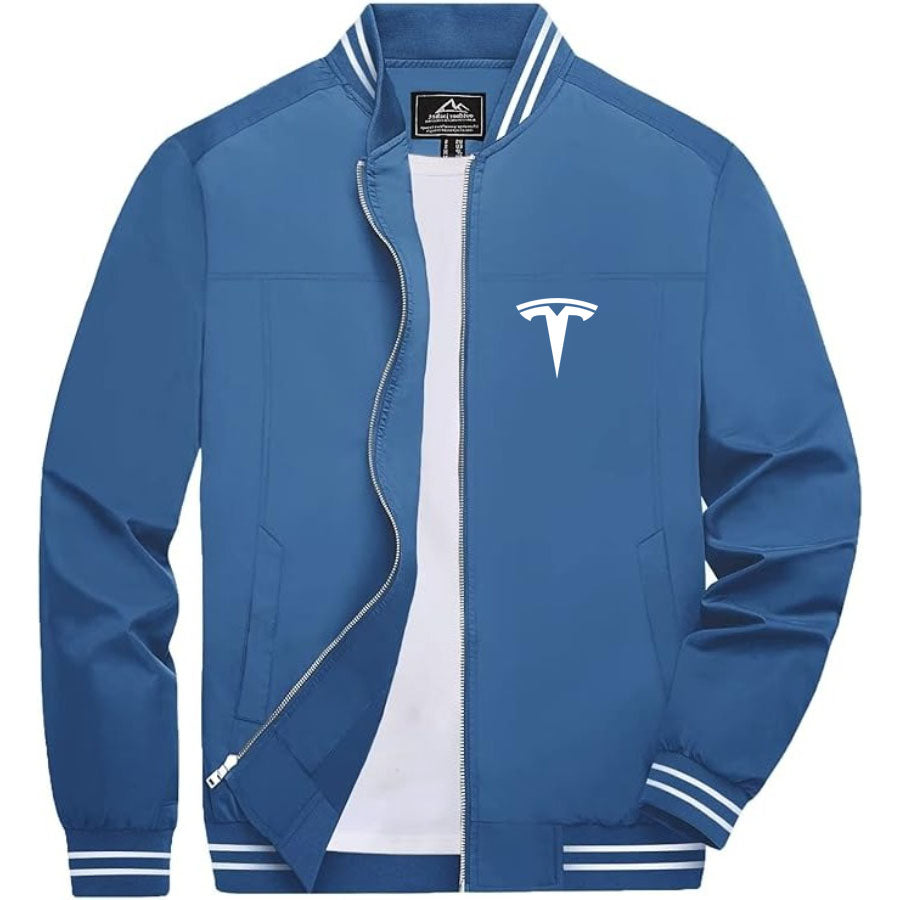 Men's Tesla Lightweight Zip-Up Bomber Jacket with Ribbed Collar and Cuffs - Versatile Casual Outerwear
