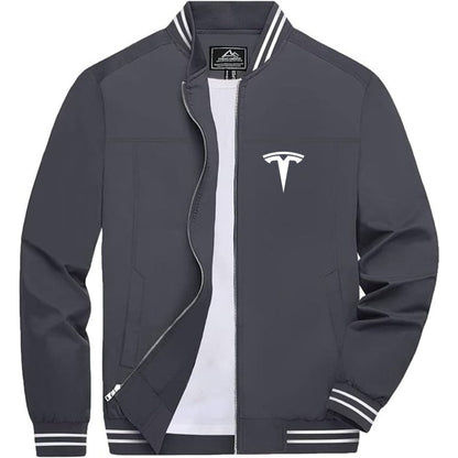 Men's Tesla Lightweight Zip-Up Bomber Jacket with Ribbed Collar and Cuffs - Versatile Casual Outerwear