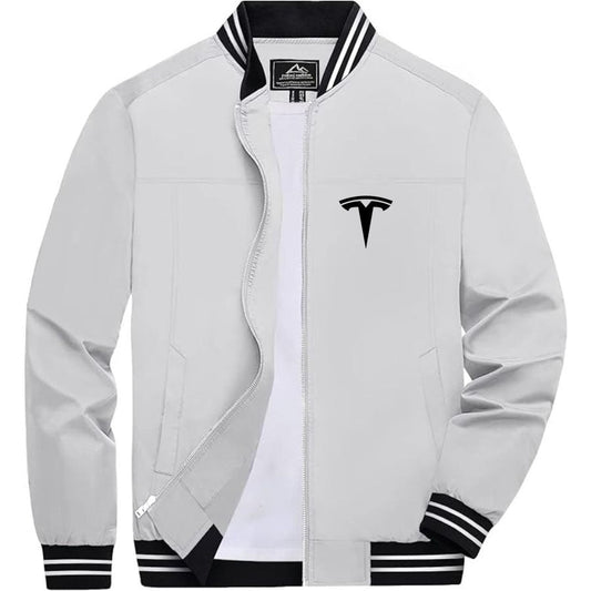Men's Tesla Lightweight Zip-Up Bomber Jacket with Ribbed Collar and Cuffs - Versatile Casual Outerwear